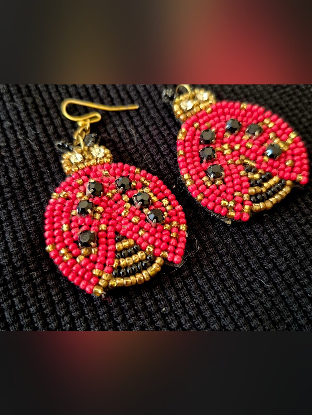 Handcrafted Beaded Ladybug Statement Earrings | 1.5”